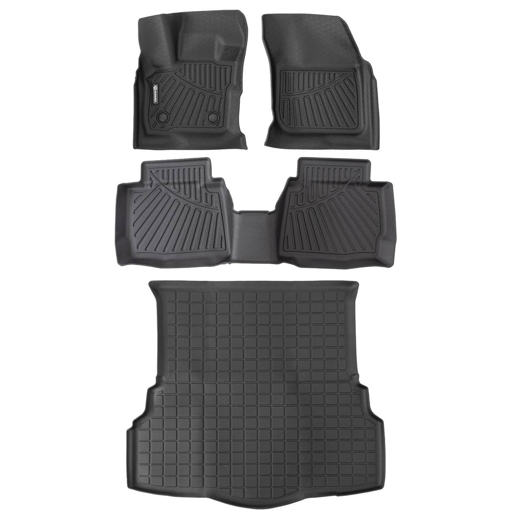 Black floor mat set with four front and rear floor mats and a matching trunk liner
