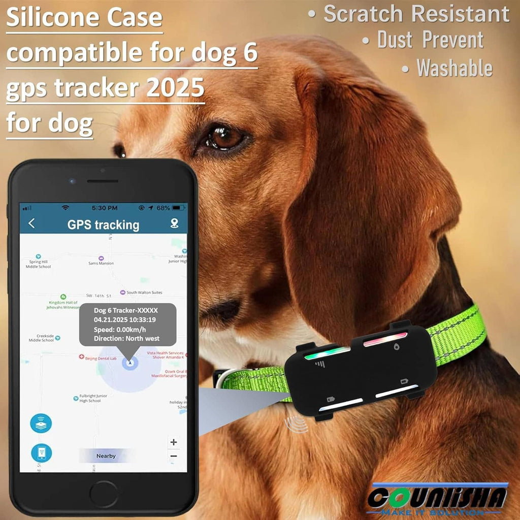Mint silicone tracker holder secured on a dog collar