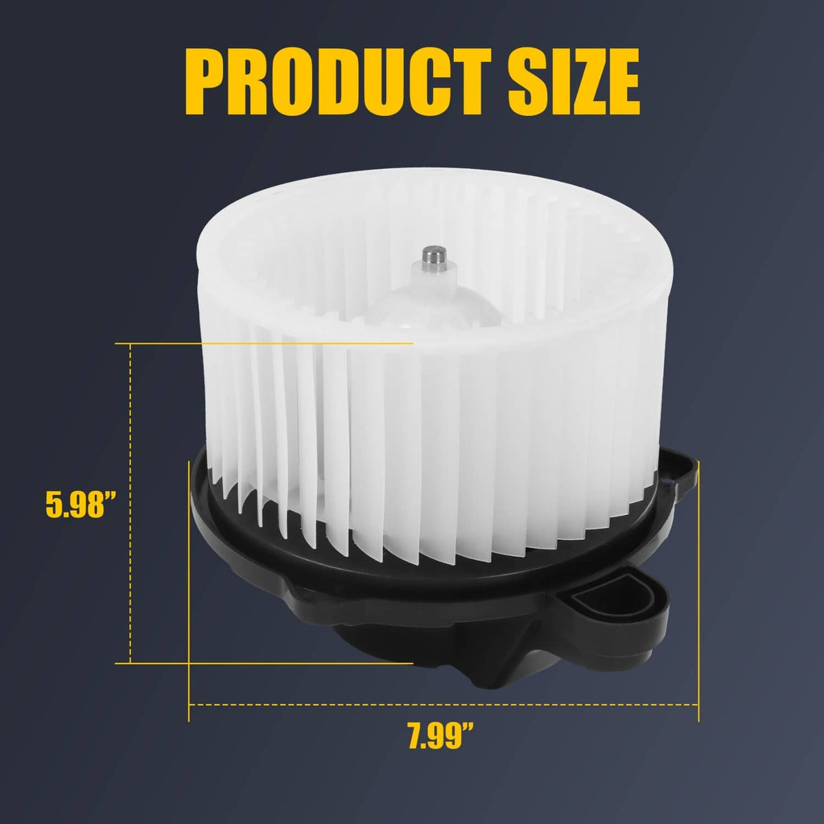 HVAC blower motor with fan cage, circular white vent fins and black housing