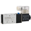 Pneumatic 5-way solenoid air control valve with clear coil cover and blue button