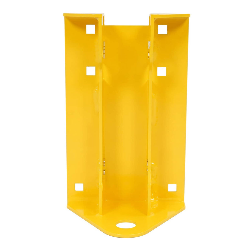 Yellow U-shaped mounting bracket for mower hitch kit with bolt holes