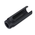 Black oxygen sensor socket with large hex drive opening and angled wrench end
