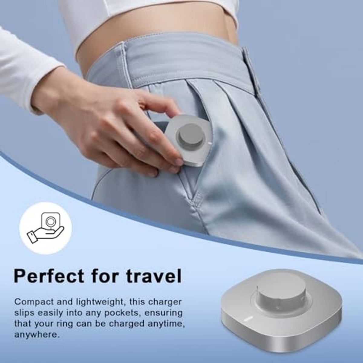Compact travel charging dock with circular cradle and connected charging cable
