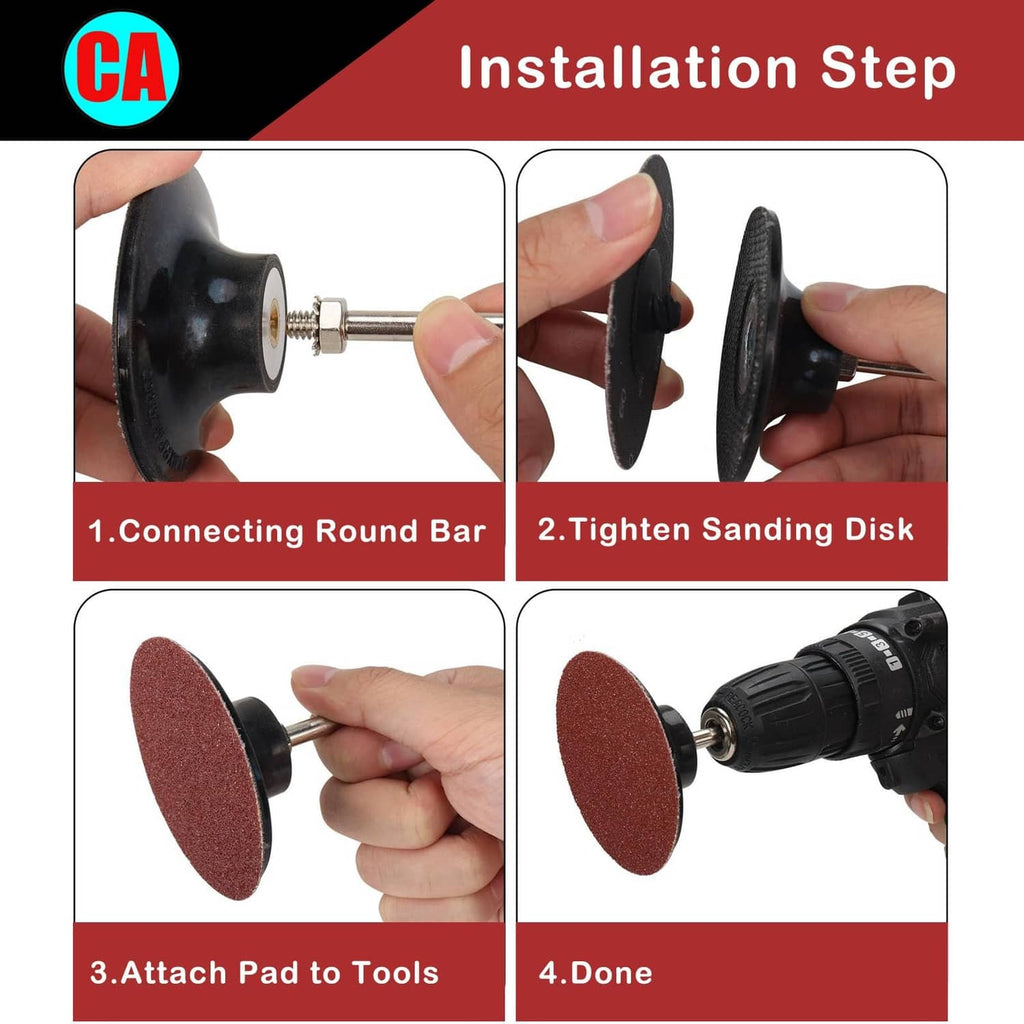 Black sanding disc pad holder with round bar connection and tightening step