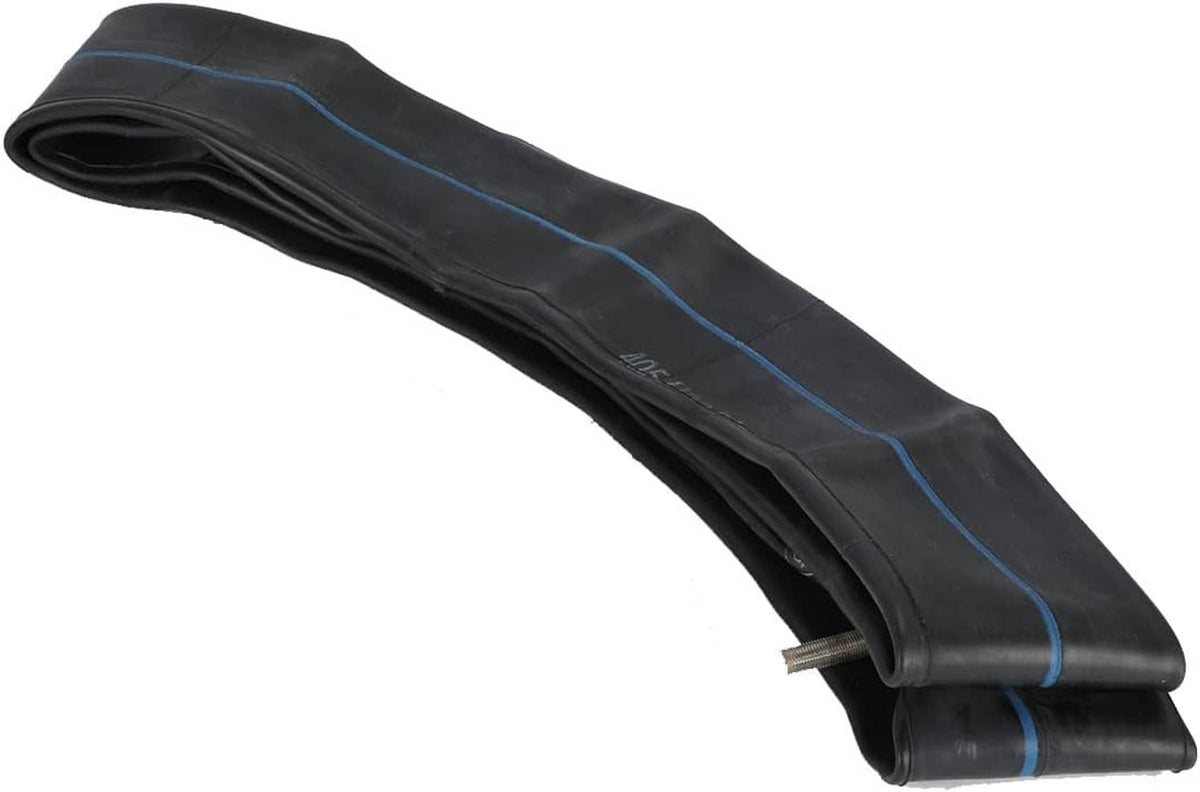 Folded black 2.75-21 inner tube with blue stripe and partially visible valve stem