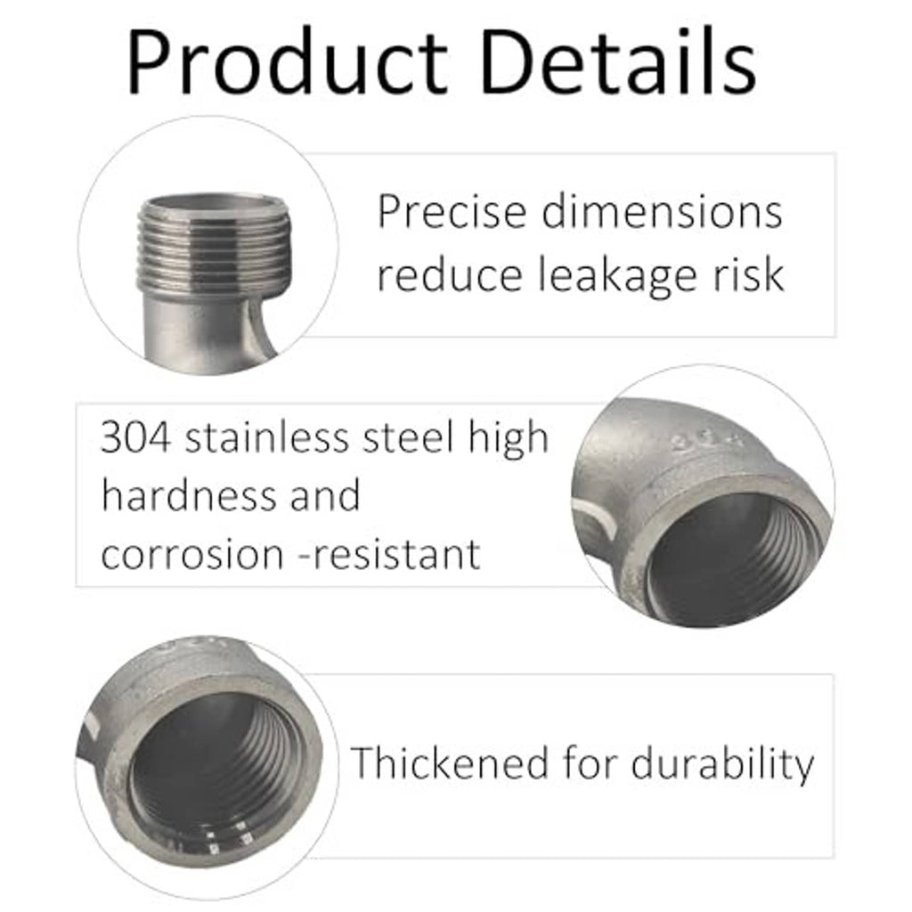 Close-up of stainless steel 90-degree NPT elbow with internal female threads