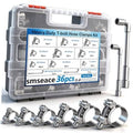 Stainless steel T-bolt hose clamps kit with multiple sizes in clear plastic case