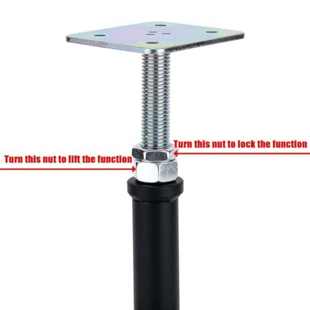 Threaded jack lift post with black base, silver top plate, and locking hex knob
