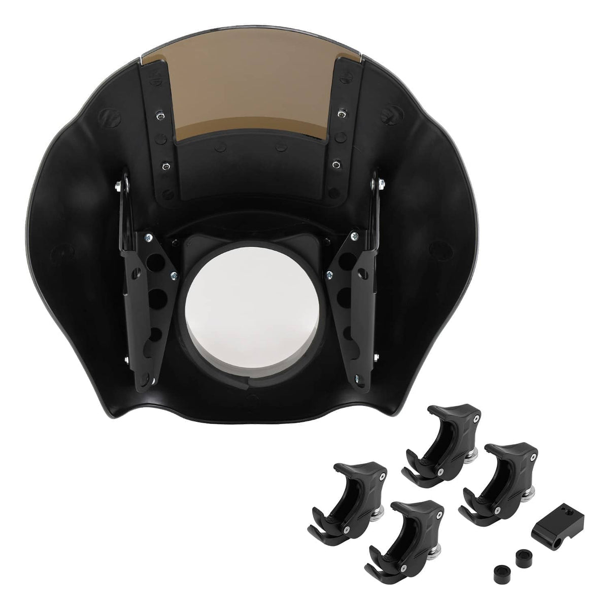 Black quarter fairing windshield with tinted visor and included mounting brackets