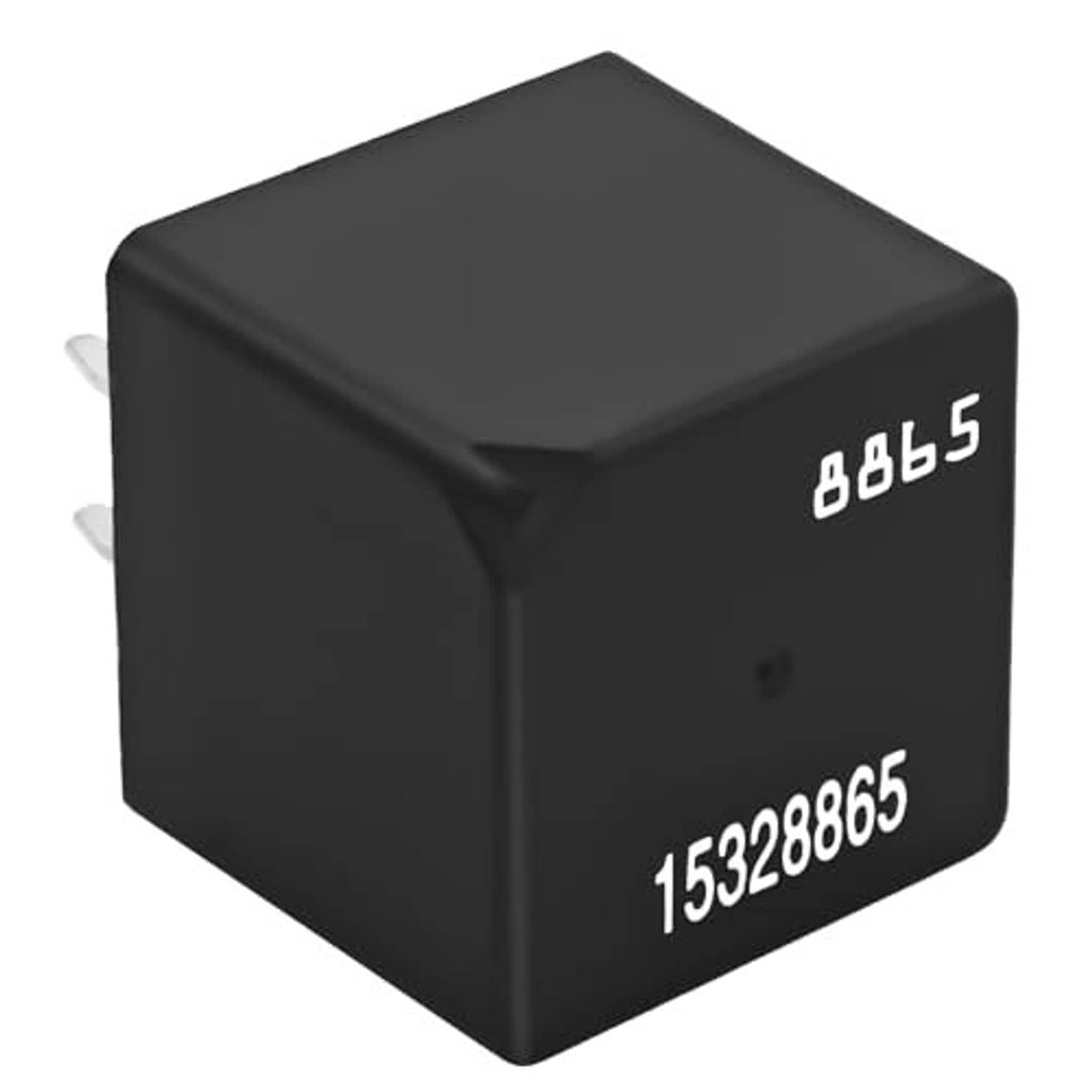 Black automotive relay cube with 88465 top stamp and 15328865 side number