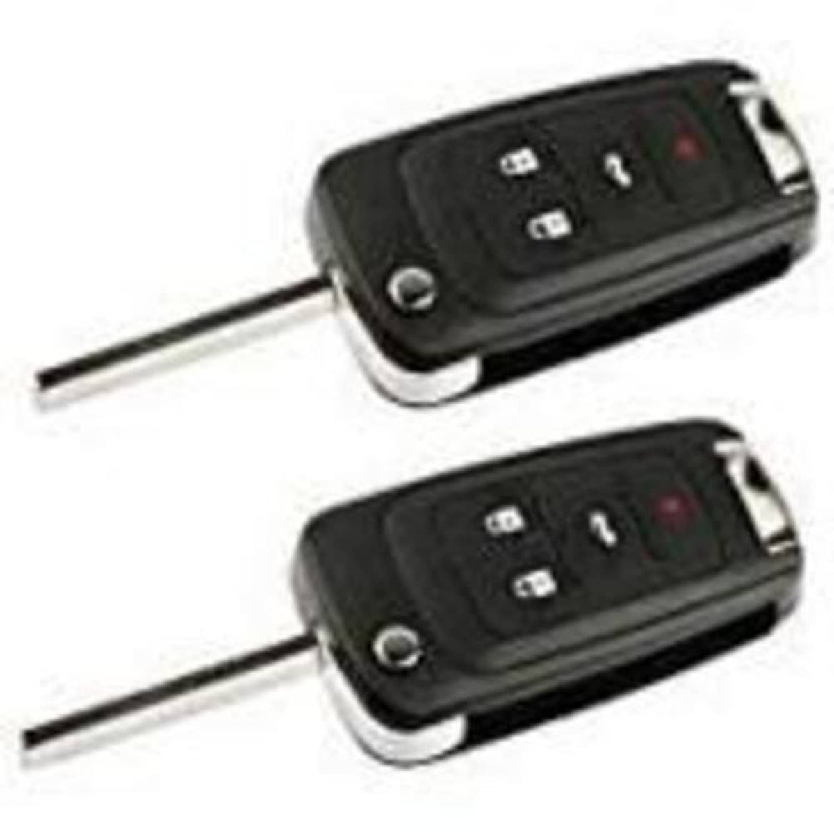 Black flip key fob shell case with keypad buttons and metal key blade, two views