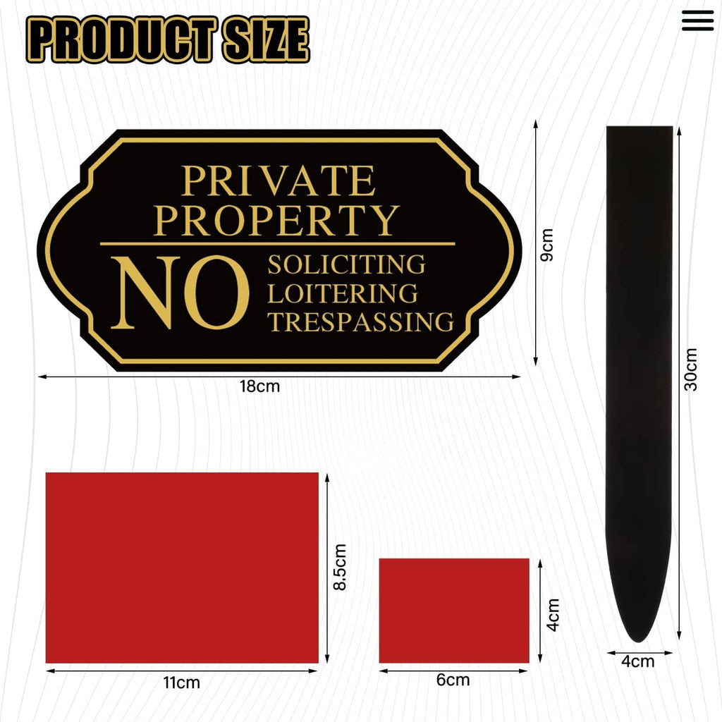 Black private property no trespassing yard sign with pointed stake, small size