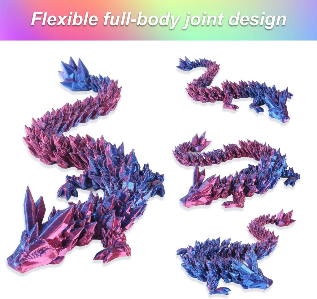 Purple-blue articulated 3D crystal dragon pieces with spiked translucent scales