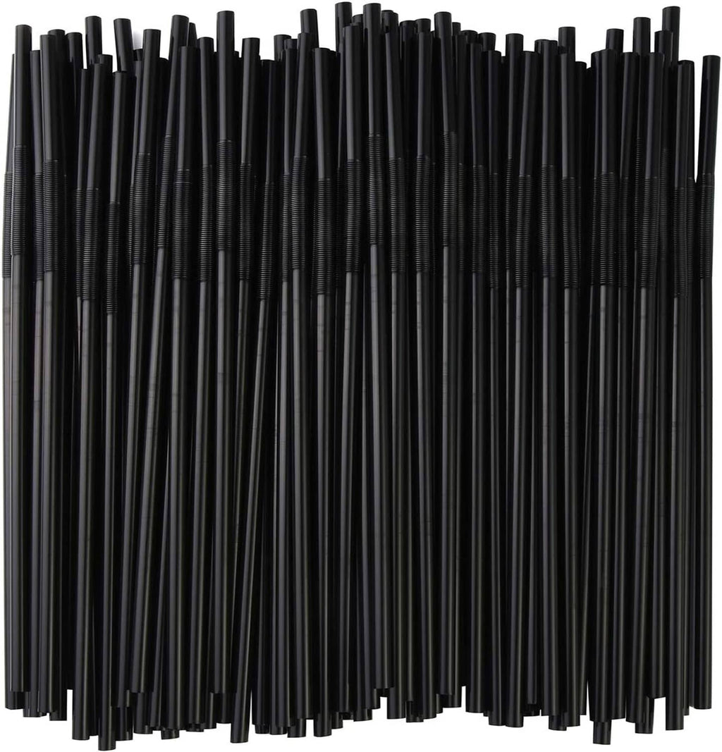 Extra-long flexible black drinking straws, BPA-free, 200-count bundle