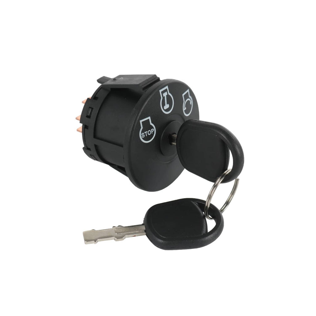Ignition switch with two keys and key ring, black bezel with terminal tabs