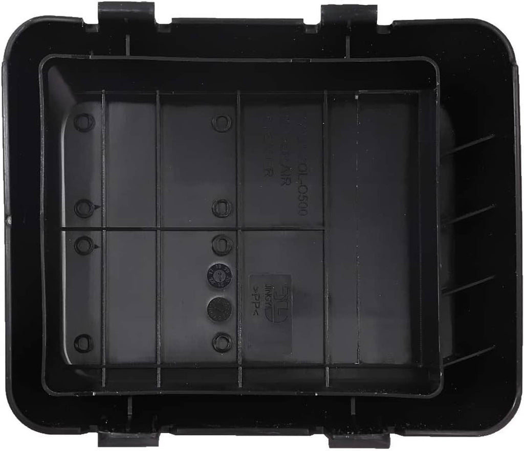 Black air cleaner cover base with molded compartments and mounting tabs