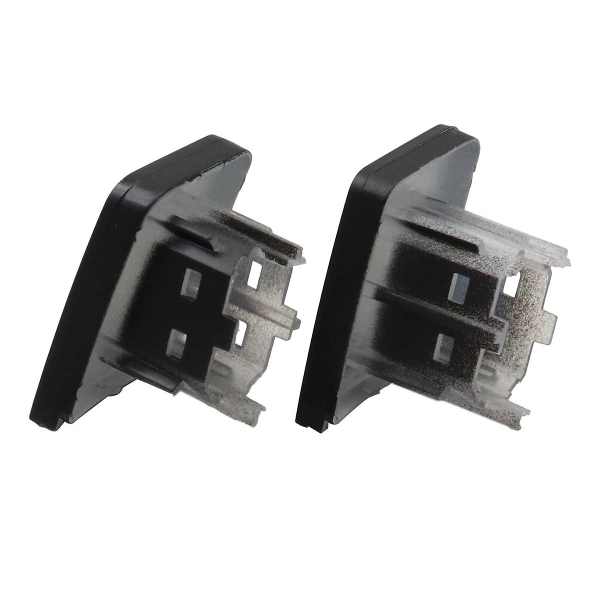 Car door lock switch button with black plastic housing and metal electrical terminals