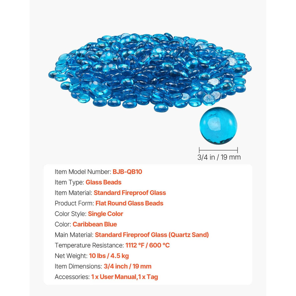 Caribbean blue fire pit glass beads showing a single 3/4-inch bead size
