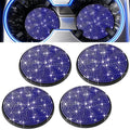 Set of 4 blue rhinestone cup holder coasters, round with black edge