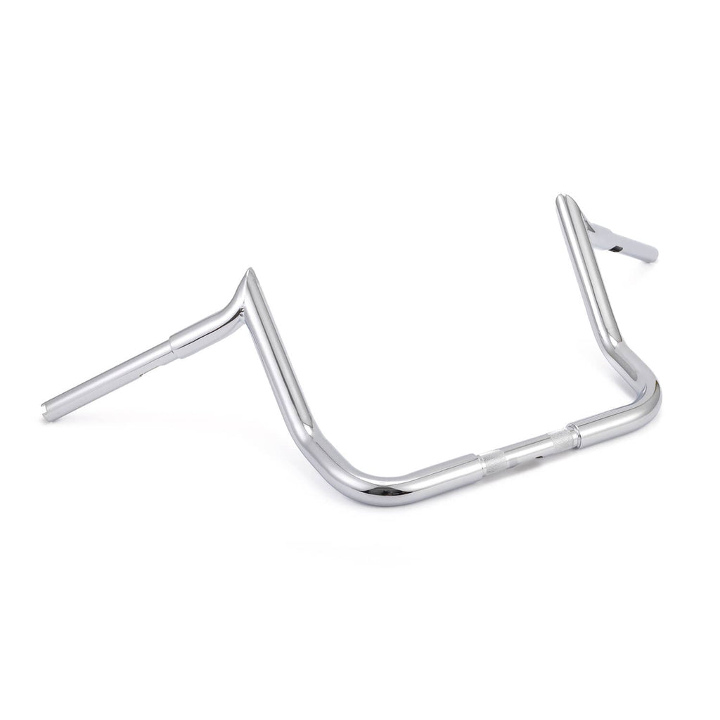 Chrome ape hanger handlebars angled view with polished finish and raised grips