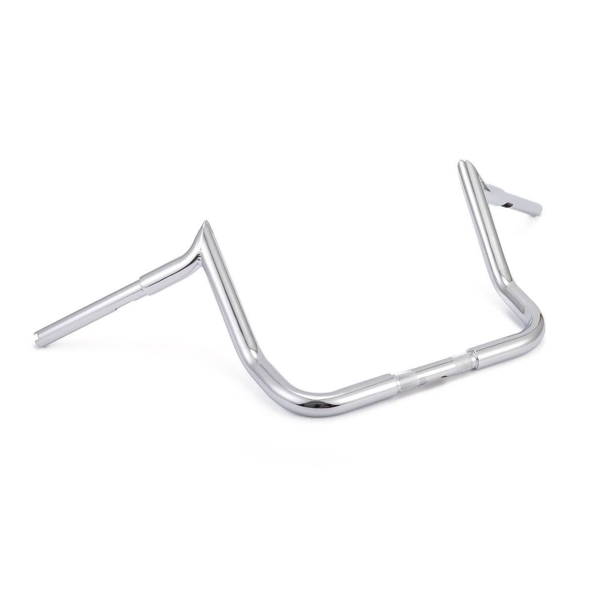 Chrome ape hanger handlebars angled view with polished finish and raised grips