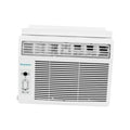 White window air conditioner unit with front grille and side control panel