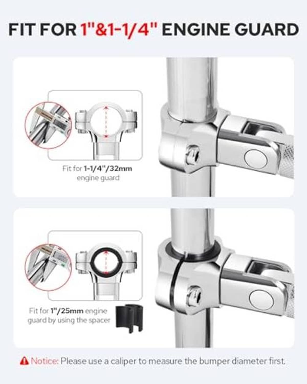 Chrome clamp mount highway peg with black rubber pad for engine-guard style bar