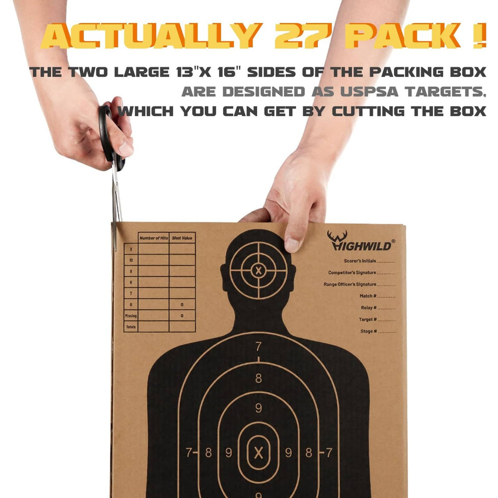 Highwild cardboard shooting target sheet, cut-ready 13 x 16 in size, black bullseye