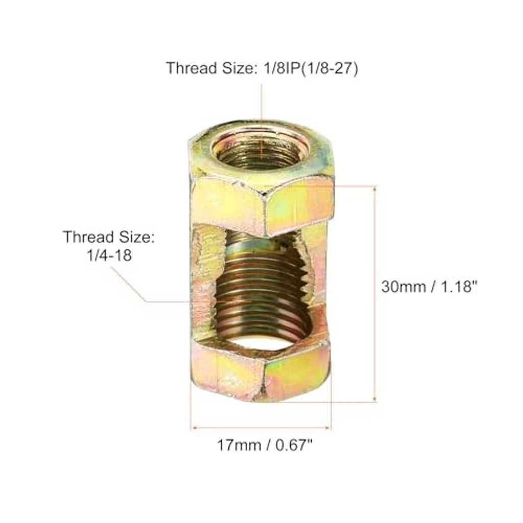 Single hex coupling nut connector with internal threads and zinc-plated yellow finish