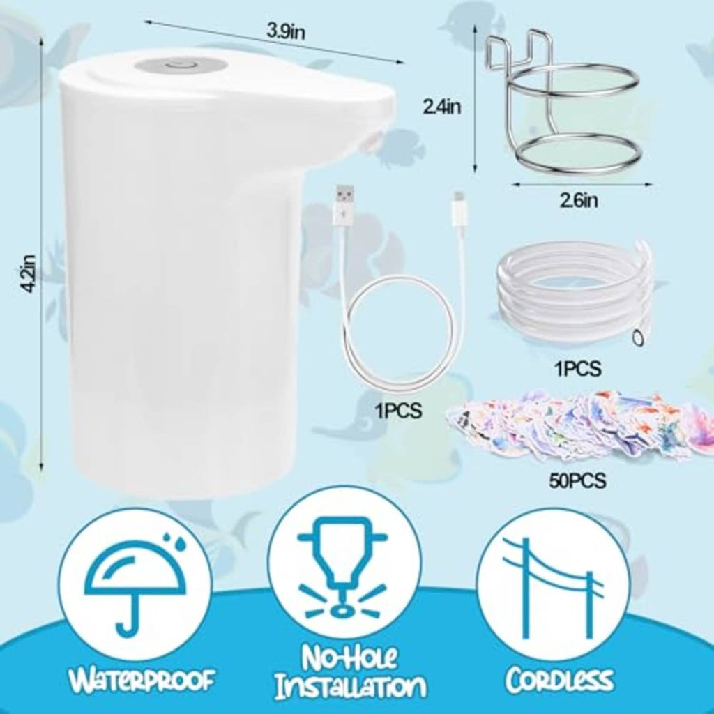 Cordless waterproof water pump with metal bracket, clear tube coil, and accessory set