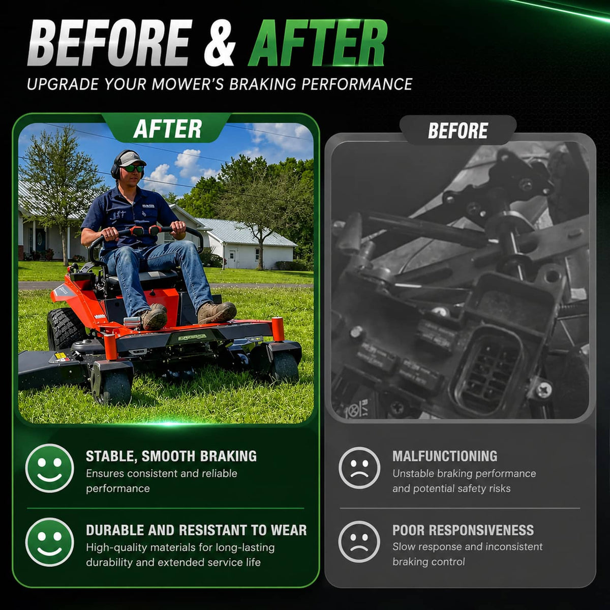 Brake control module shown with before-and-after braking performance graphics