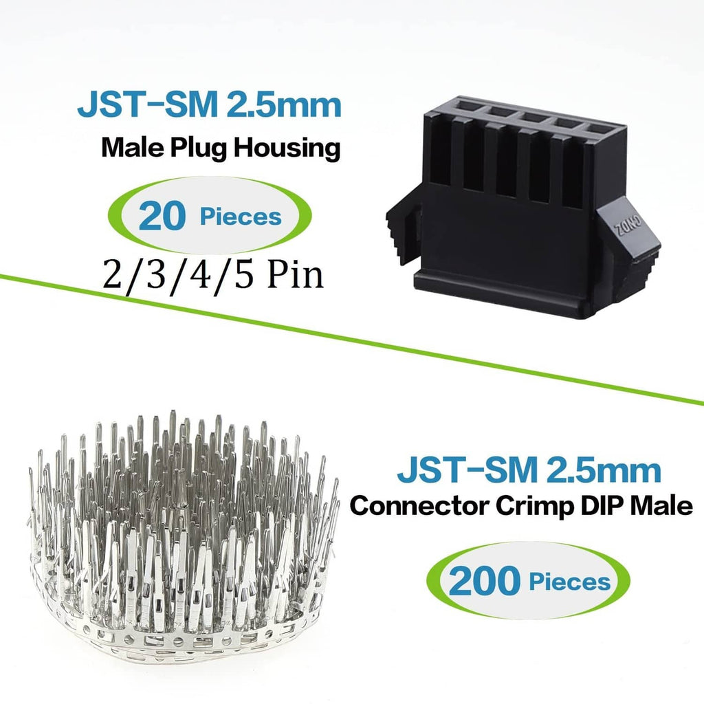 Black 2/3/4/5-pin JST-SM 2.5mm male plug housing with pin header