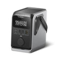 Portable power station front panel with digital readouts and ports, black and gray
