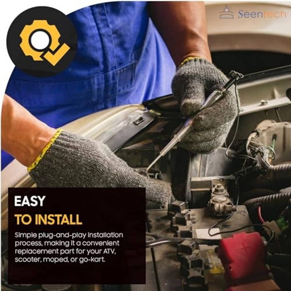 Mechanic holding a 6-pin AC CDI ignition module for vehicle installation