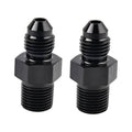 Black AN flare to 1/8 NPT straight adapter fitting with ridged threaded ends
