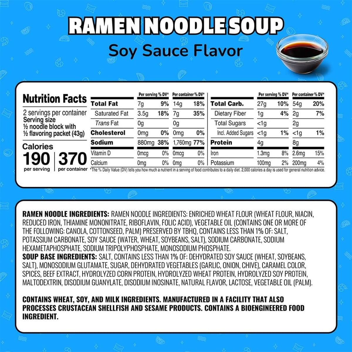 Maruchan ramen noodle soup soy sauce flavor nutrition facts and ingredients panel