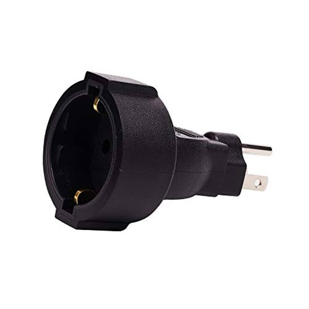 Power adapter with Schuko female outlet, black housing and socket opening