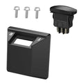 Black forward/reverse rocker switch with terminal pins and three mounting screws