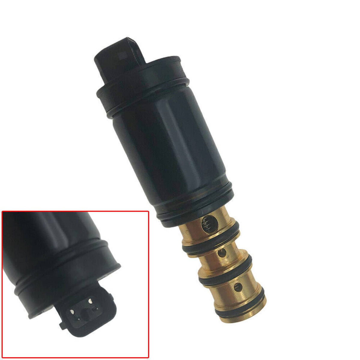 A/C compressor control valve with black connector and brass internal valve core