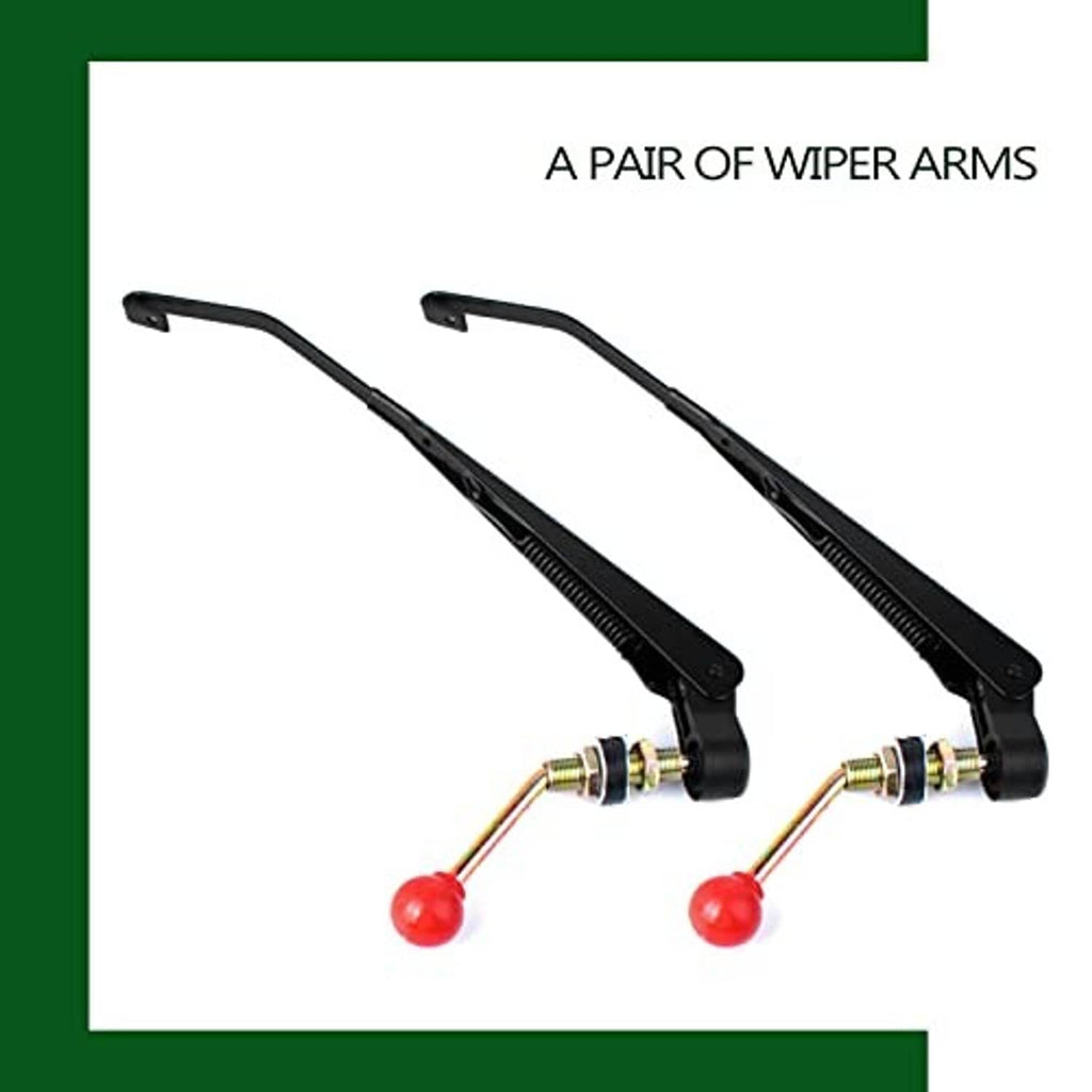 A pair of UTV wiper arms with brass fittings and red ball handles