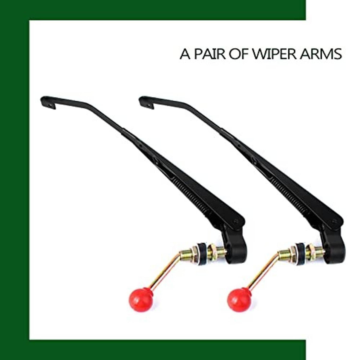A pair of UTV wiper arms with brass fittings and red ball handles