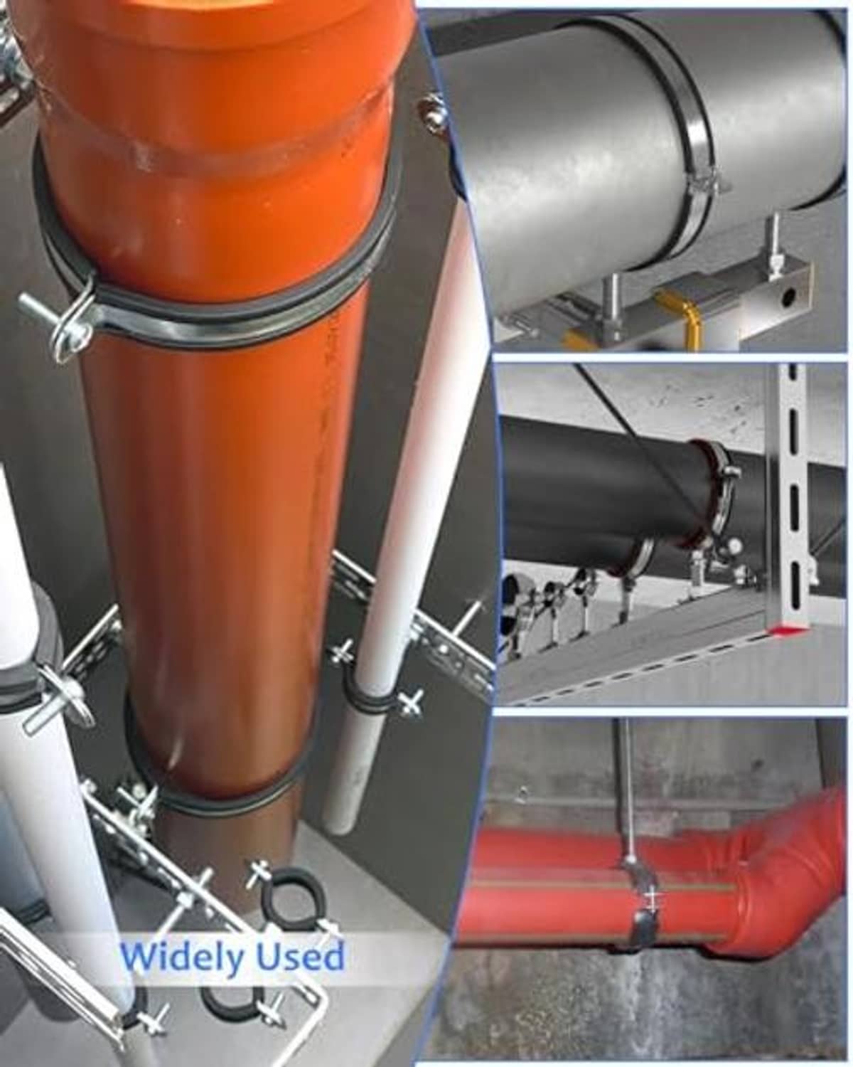 Split-ring pipe hanger with black rubber lining and anti-slip base hardware