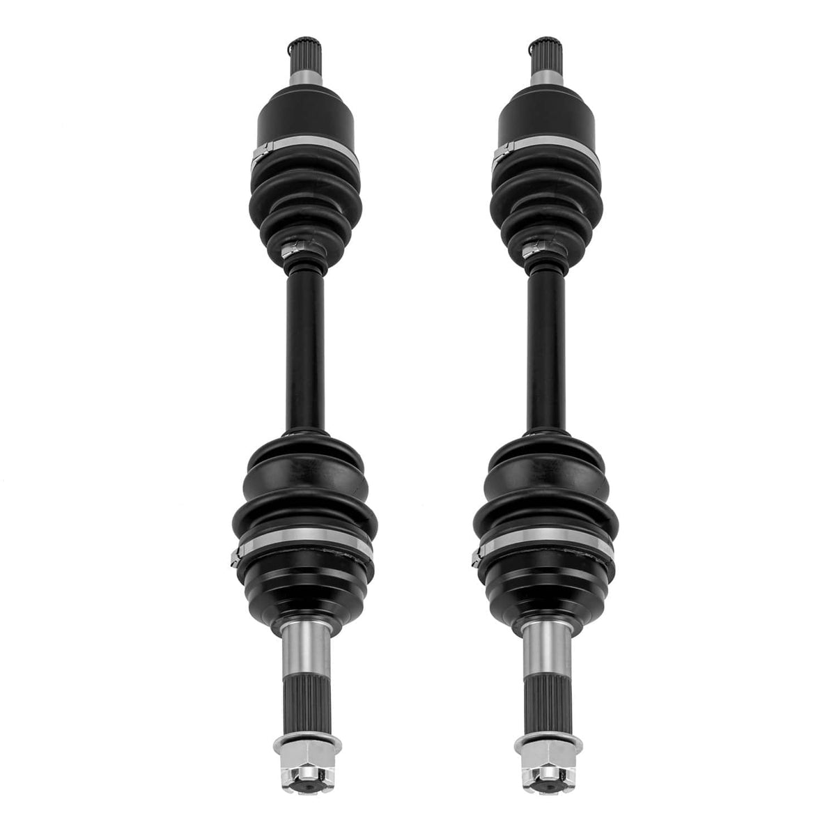 Front CV joint axle pair with black boots and metal spline ends