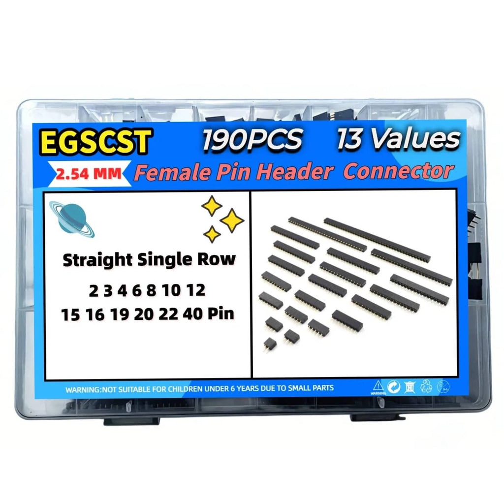 EGSCST 2.54mm female pin header connector kit, 190 pcs in retail blister case
