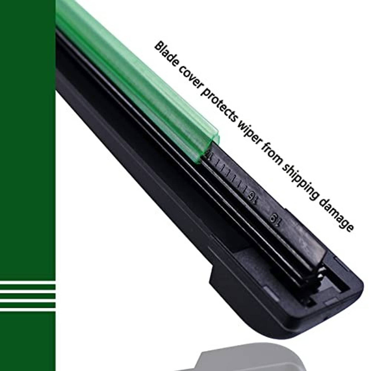 Black UTV wiper blade with green cover for blade protection