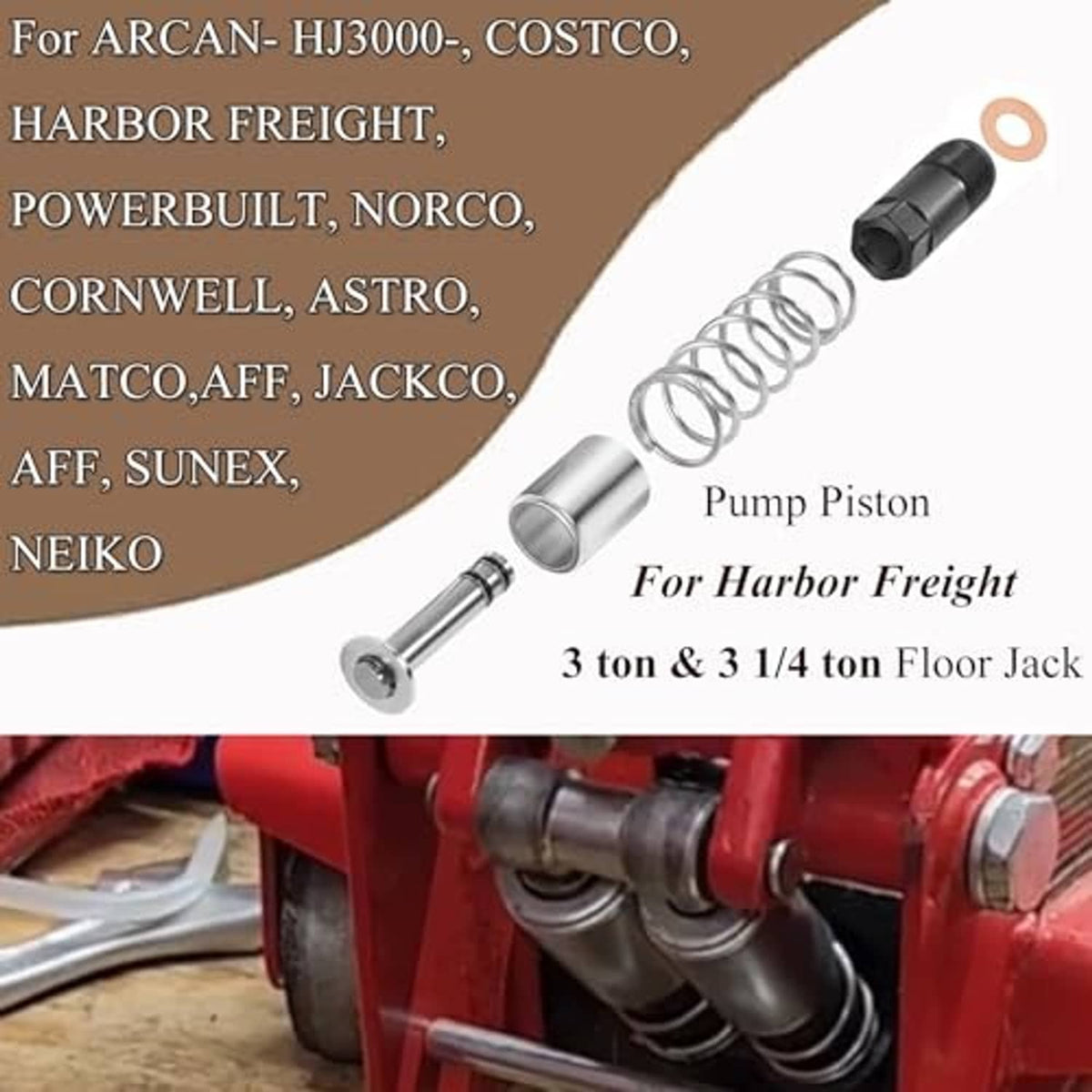 Pump piston replacement kit with spring, piston rod, cylinder sleeve, washer, small black piston