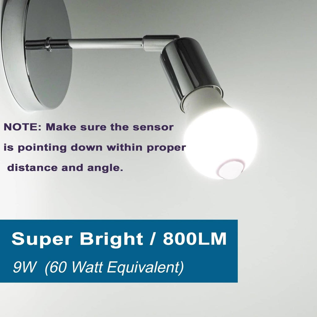 Mounted A19 motion sensor light bulb with side sensor lens and frosted glass