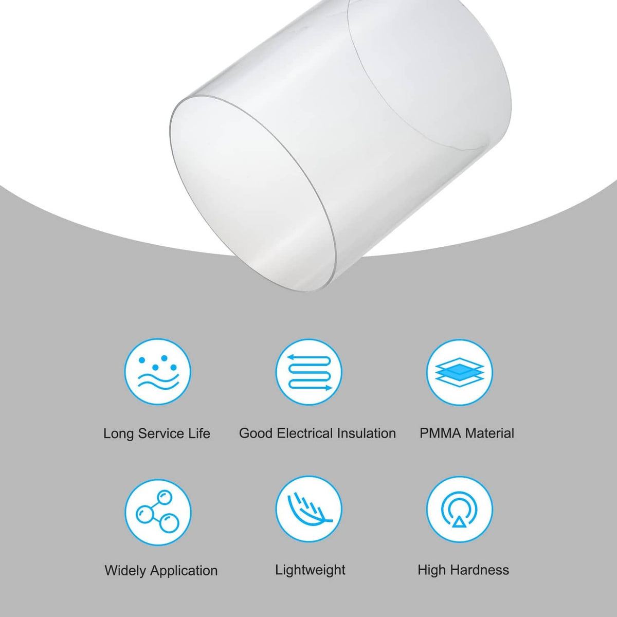 Rigid acrylic round tube, glossy cylinder with open end and curved side