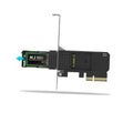Black PCIe NVMe M.2 mobile rack adapter with M.2 SSD installed and gold edge connector