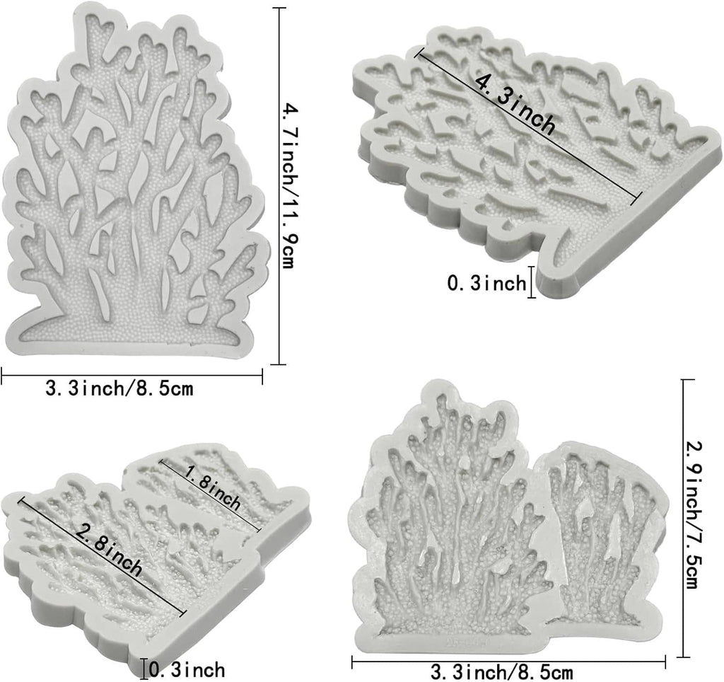 Gray coral silicone mold with size guides: 3.3 in and 4.1 in dimensions shown